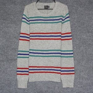 HAWKINGS MCGILL Mens Striped Crewneck Sweater Size L Gray‎ Blue Red Wool Blend